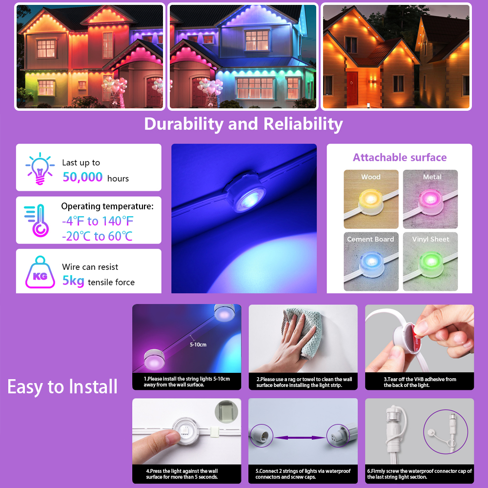 Smart WIFI RGB Eaves Lighting  - Smart Led Garden ulasan dan harga