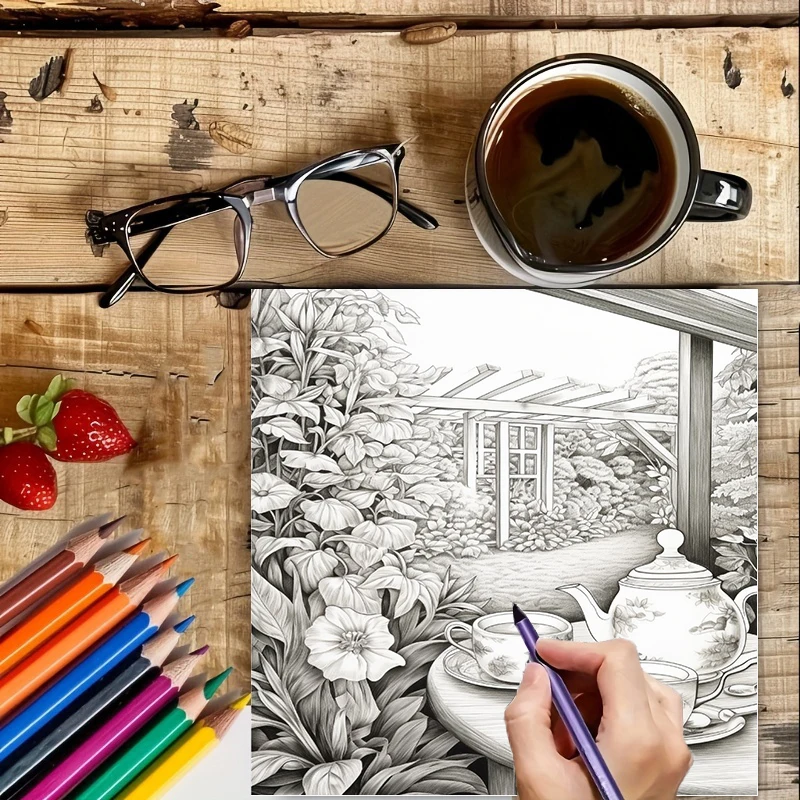 Tea In The Gardens Coloring Bo - Garden Journal Planner ulasan dan harga