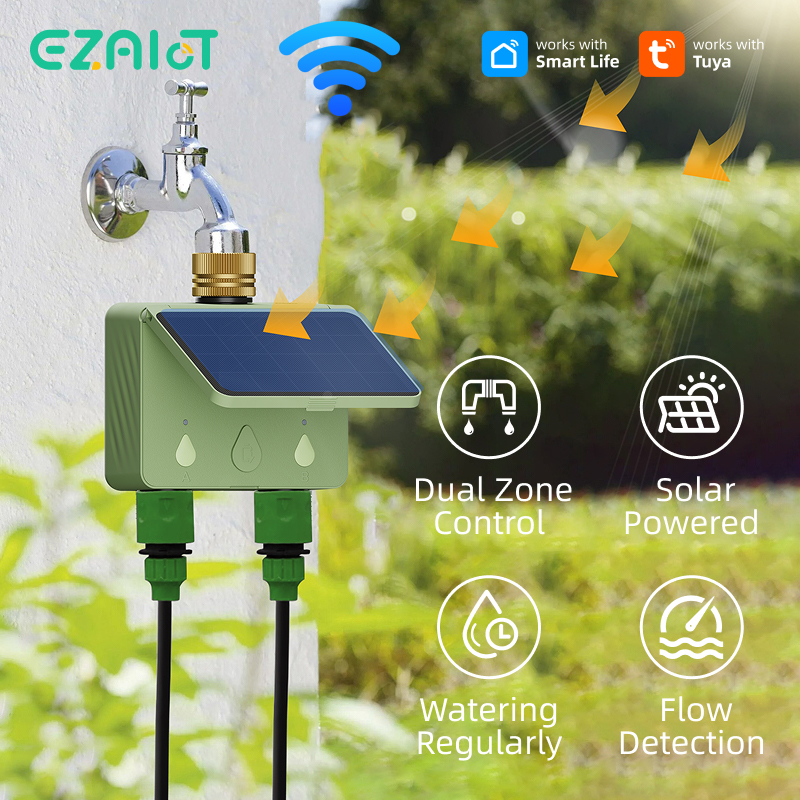 WiFi Water Timer 2 Zone Solar  - Smart Garden Watering System ulasan dan harga